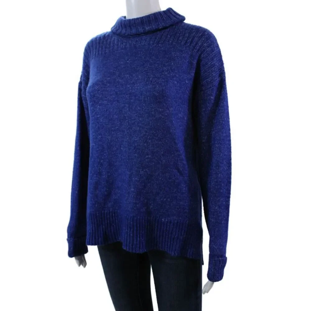 Renuar Womens Long Sleeves Turtleneck Sweater Blue Size Extra Extra Large